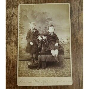 Antique Cabinet Card Photo Victorian Children Siblings Brothers Boys ID c. 1890s
